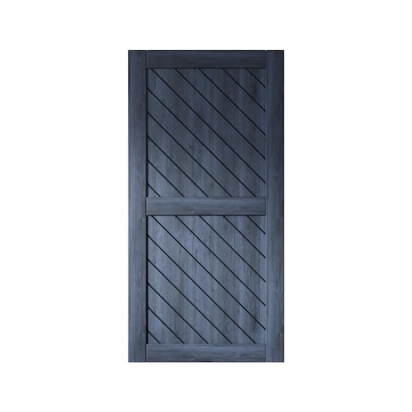 HOMACER XT2 40 in. x 80 in. C-Panel Solid Core Navy Slanted Stripe Design Pine Wood Interior Sliding Barn Door Slab