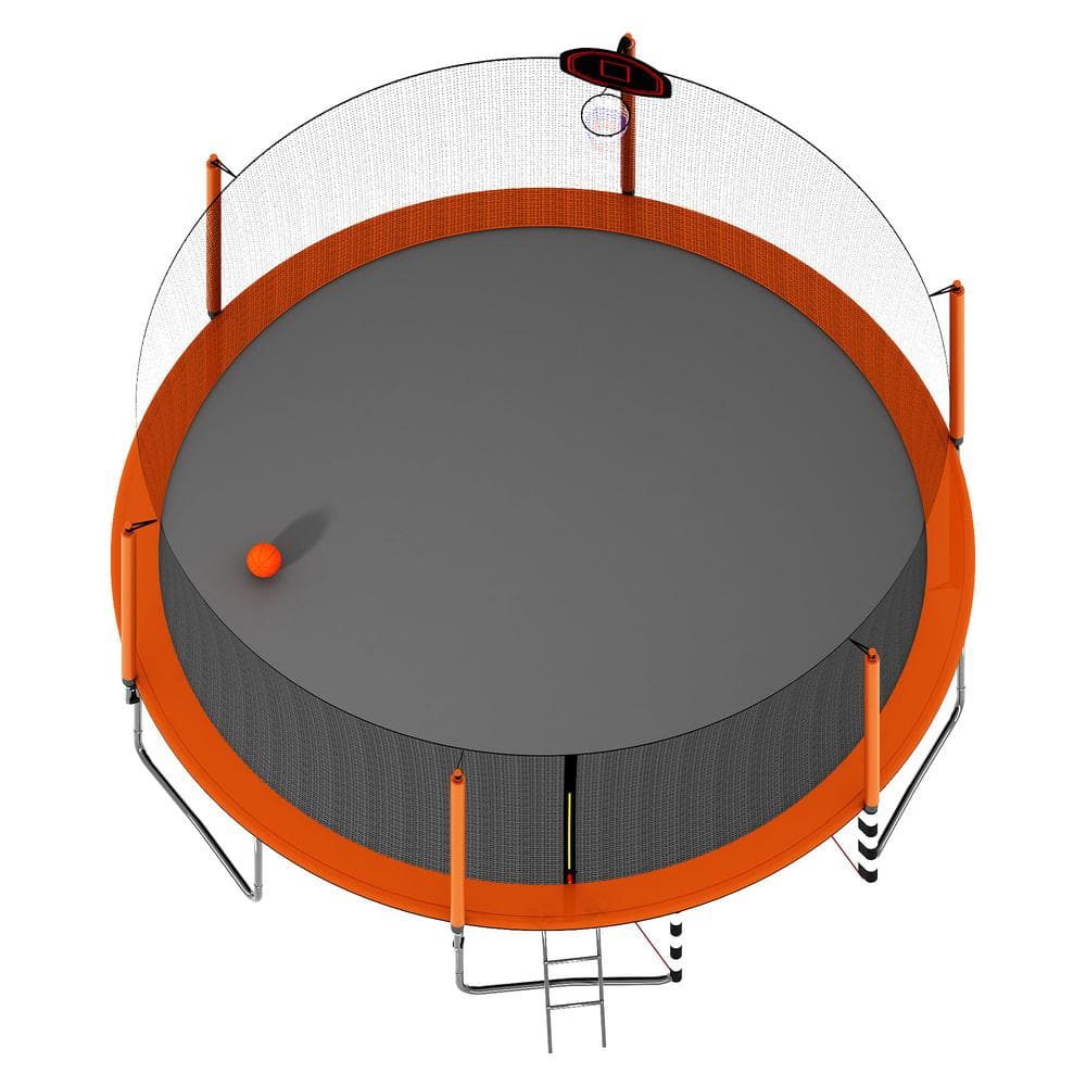 16ft Orange Trampoline with Basketball Hoop, Ladder, and Enclosure