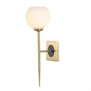 Sylvie 6 in. 1-Light Brass Gold/White Coastal French Country Iron LED Sconce