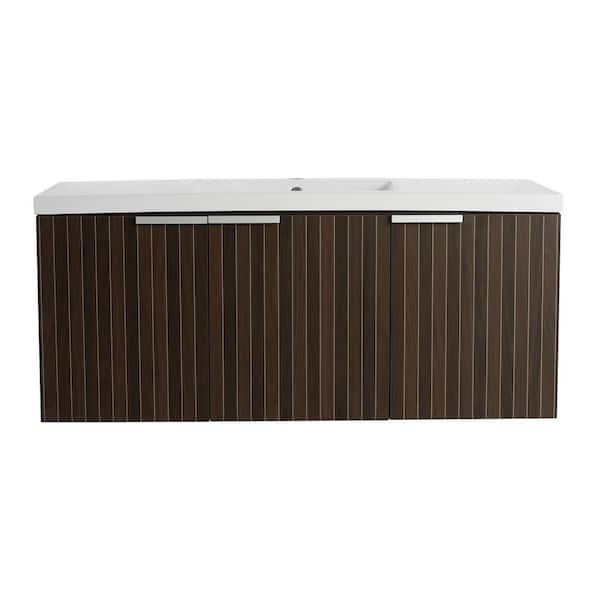 Boosicavelly 48 in. W x 18 in. D x 21 in. H Single Sink Wall-Mounted Bath Vanity in Brown with White Resin Top