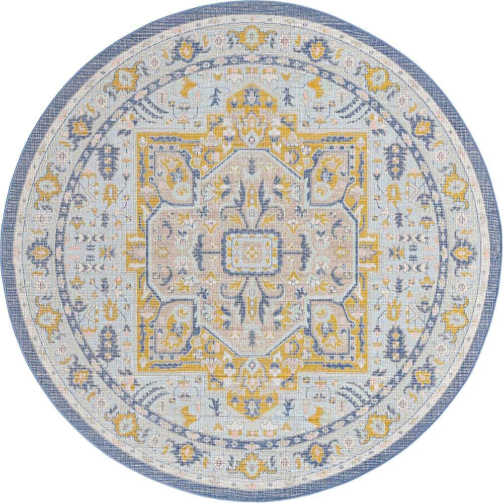 Unique Loom Whitney Milano Sky Blue 7 ft. 1 in. x 7 ft. 1 in. Area Rug ...