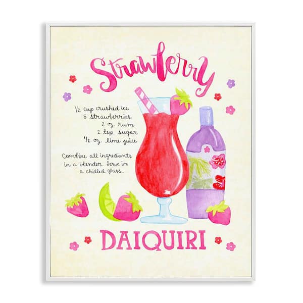 Stupell Industries Strawberry Daiquiri Recipe by Jessica Weifle White Framed Food Giclee Art Print 14 in. x 11 in.