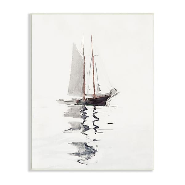 Tranquil Sailboat Vessel Floating Lone Ocean Reflection by Lettered and Lined Unframed Nature Art Print 15 in. x 10 in.
