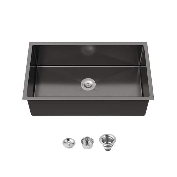 33 in. Undermount Single Bowl 18 Gauge Black Stainless Steel Kitchen Sink with Drain Assembly