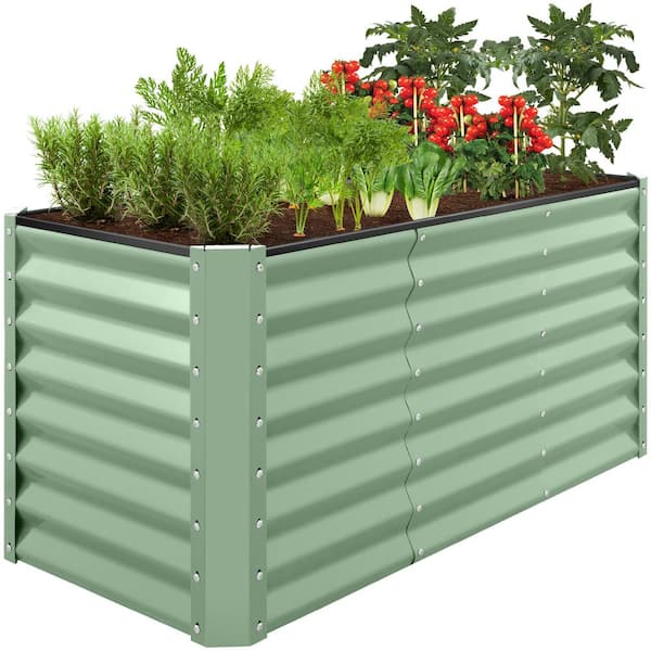 Best Choice Products 4 ft. x 2 ft. x 2 ft. Sage Green Rectangular Steel Raised Garden Bed Planter Box for Vegetables, Flowers, Herbs