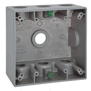 2-Gang Metal Weatherproof Electrical Outlet Box with (7) 1/2 inch Holes, Gray