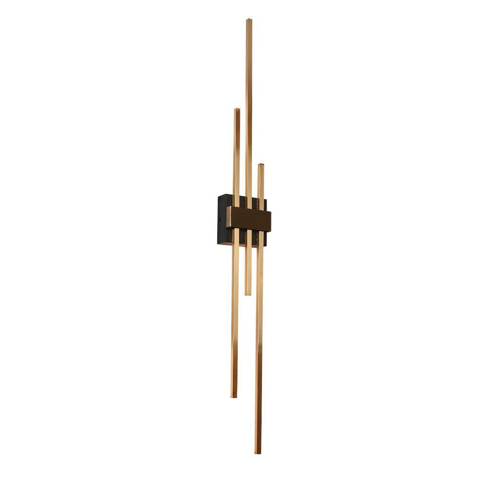 LNC Huia 3-Light Matte Black and Plating Brass Linear LED Wall Sconce ...