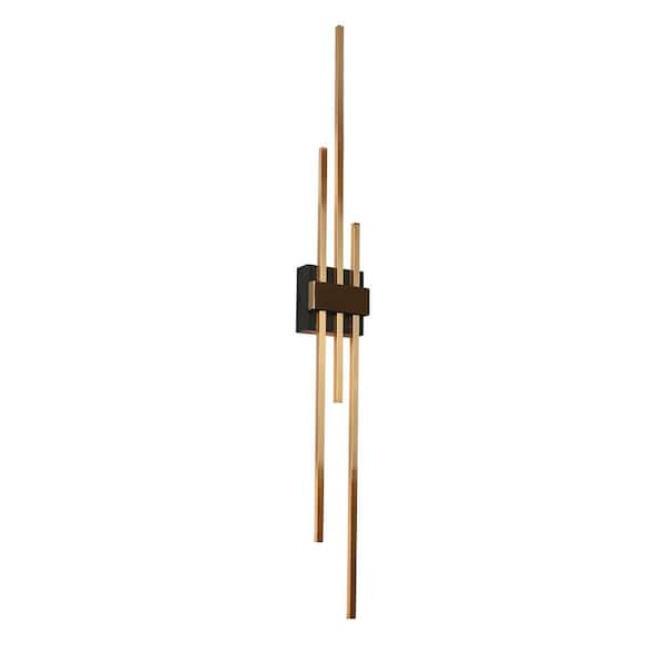 LNC Huia 3-Light Matte Black and Plating Brass Linear LED Wall Sconce