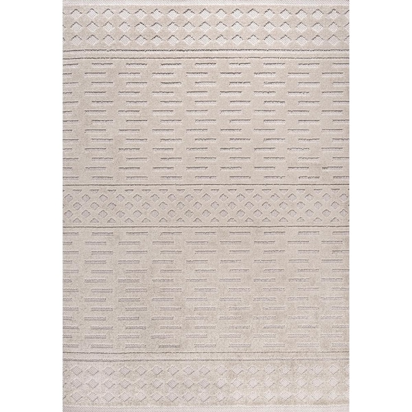 Xlendi High-Low Pile Moroccan Geometric Beige 8 ft. x 10 ft. Indoor/Outdoor Area Rug