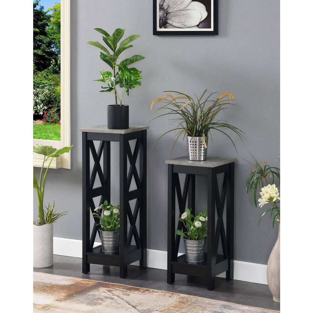 Oxford 26" Black and Cement MDF 2-Tier Plant Stand