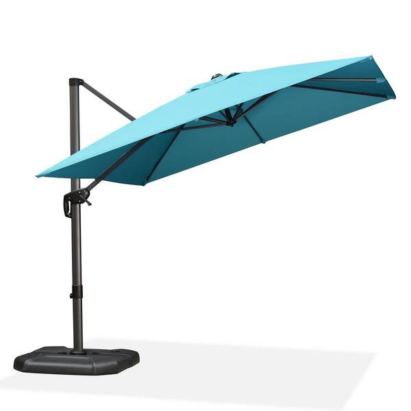 PURPLE LEAF 9 ft. Square Aluminum Outdoor Patio Cantilever Umbrella 360-Degree Rotation Umbrella with Base in Ground, Turquoise Blue