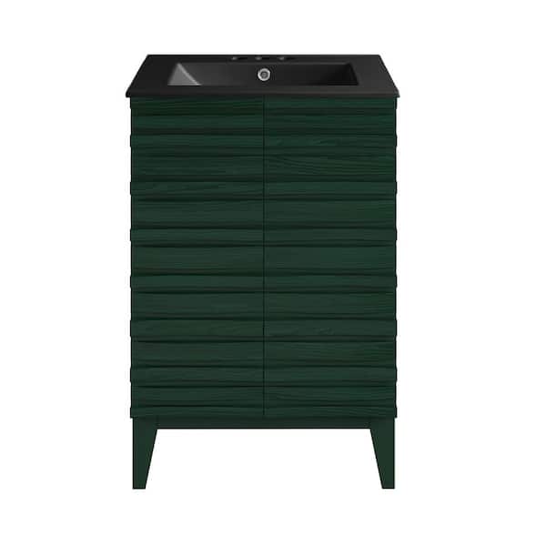 Cascade 24 in Freestanding Green Oak Bath Vanity with Black Ceramic 3-Hole Centerset Sink Top