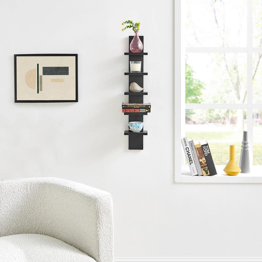 Black 33" 5-Tier Floating Wall Shelf for Living Room