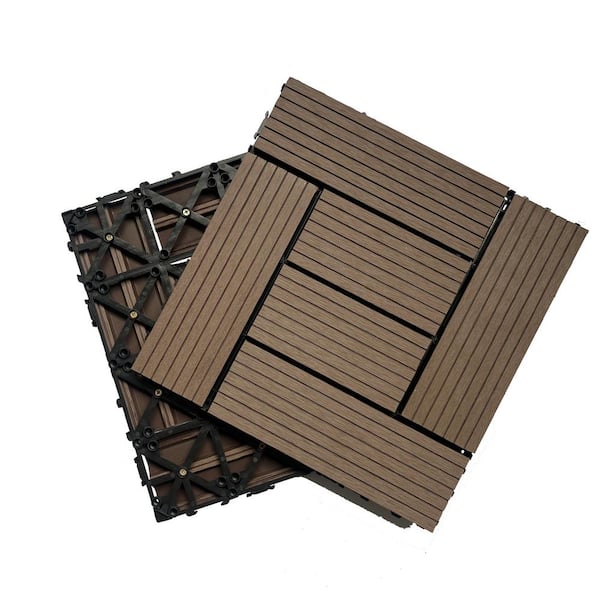 WRIGHTMASTER 1 ft. x 1 ft. Wood and Plastic Composite Interlocking Deck Tile in Walnut Taupe 6-Stripes (20 sq. ft. per Box)