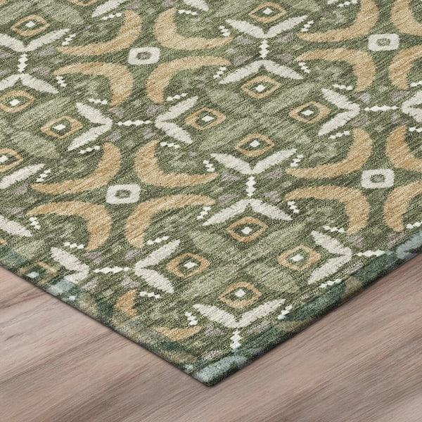 Chantille Machine Washable Indoor/Outdoor Abstract ACN2924 Olive 2 ft. x 7 ft. Runner Rug