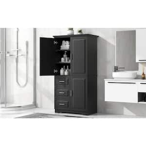 62 in.H Black Bathroom Floor Storage Cabinet with 3-Drawers,Adjustable Shelves