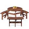 Best Choice Products 6-Person Dark Brown Circular Wooden Picnic Table w/ Umbrella Hole, 3 Benches SKY6651