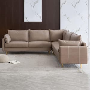 102 in. Square Arm Faux Leather L Shaped Corner Sectional Technical Leather Sofa in Beige