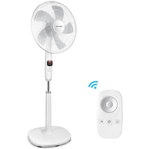 16 in. 3 Speeds Pedestal Fan in White with Adjustable Height, Oscillating