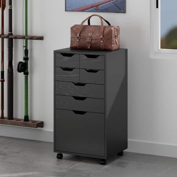 Halifax Black 35.39 In Tall Mobile Office Storage Cabinet with Drawers and Bins