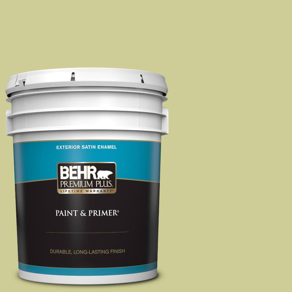 BEHR PREMIUM PLUS 5 gal. 400D4 Corn Husk Green Satin Enamel Exterior