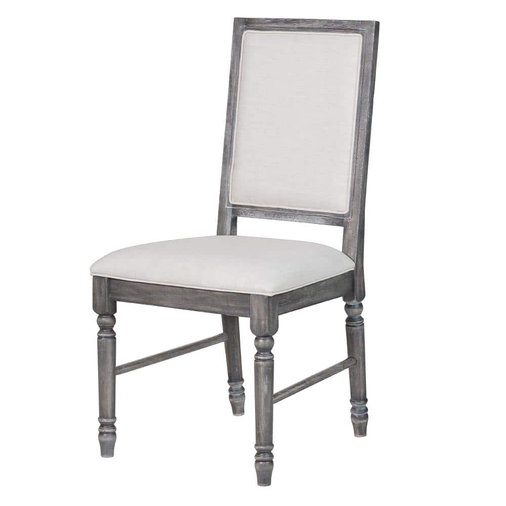 Elegant Gray Linen High-Back Wood Side Chair with Turned Legs