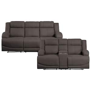 Darcel 81.5 in. W Straight Arm Microfiber Rectangle Manual Reclining Sofa Set in Chocolate, 2-Piece