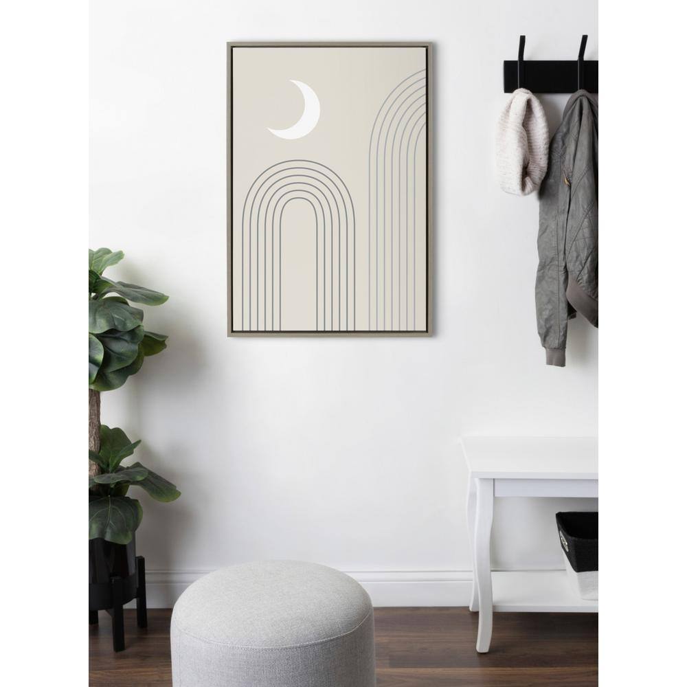 Gray and White Abstract Crescent Moon Landscape Canvas Art