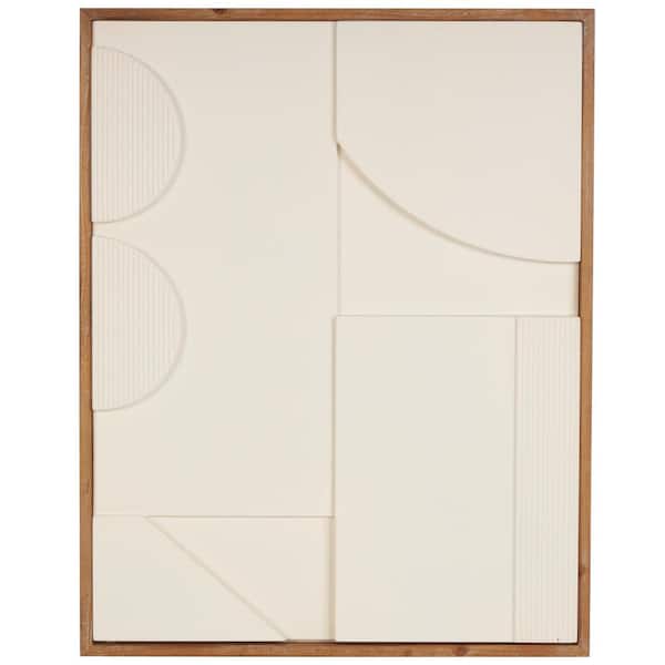 Wood Cream Geometric Framed Wall Decor with Brown Wood Frame 30 in. x 24 in.