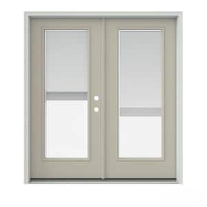 72 in. x 80 in. Desert Sand Painted Steel Left-Hand Inswing Full Lite Glass Active/Stationary Patio Door w/Blinds