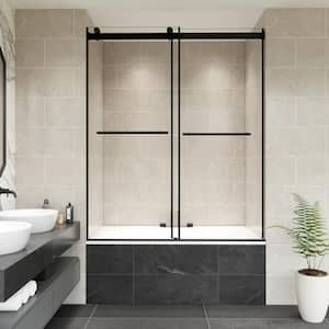 Belizzi 60 in. W x 58 in. H Sliding Tub Door in Matte Black with Clear Glass