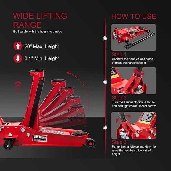 Big Red 3-Ton Low-Profile Floor Jack with Dual Piston Speedy Lift