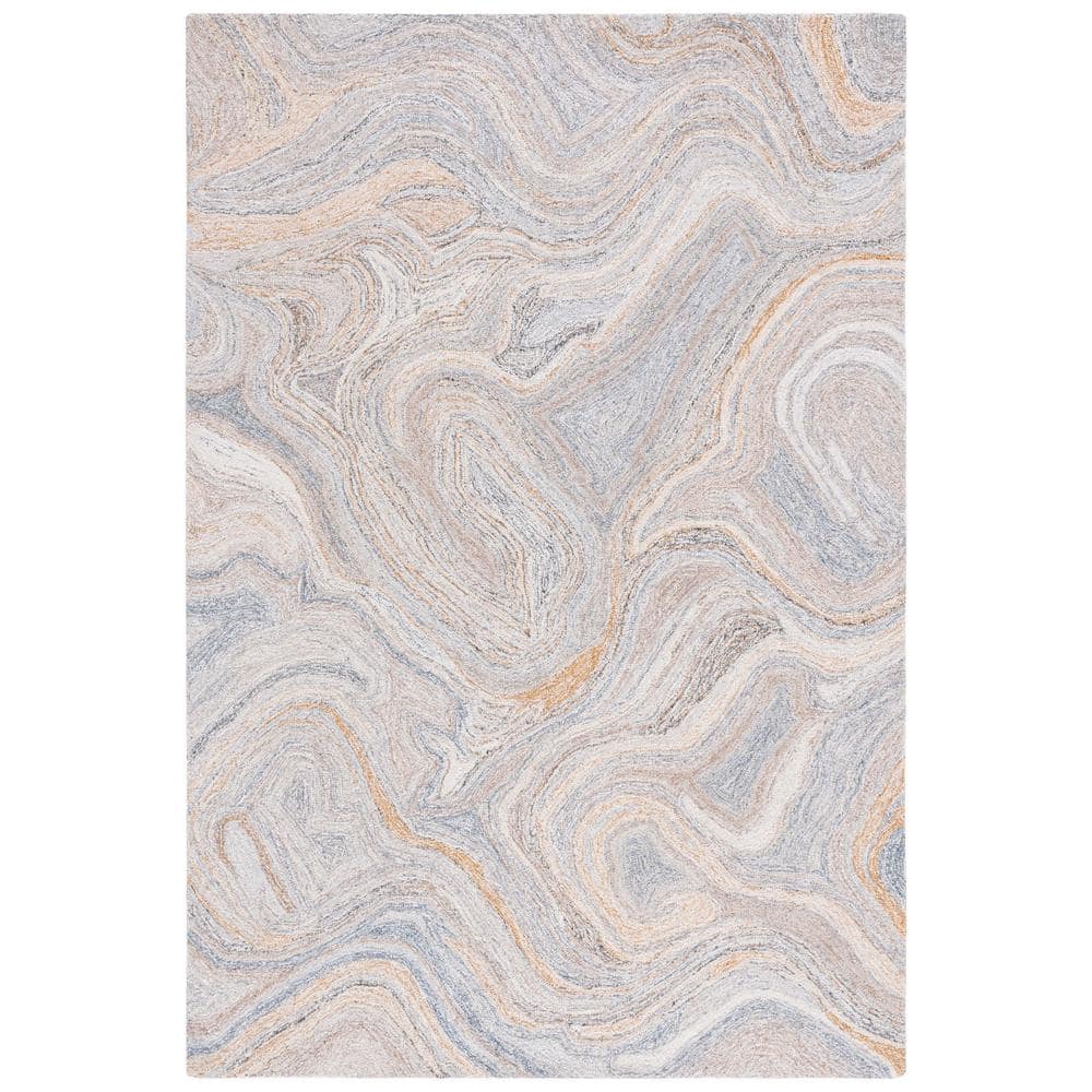 Gray and Brown Abstract Handmade Wool Area Rug, 4' x 6'