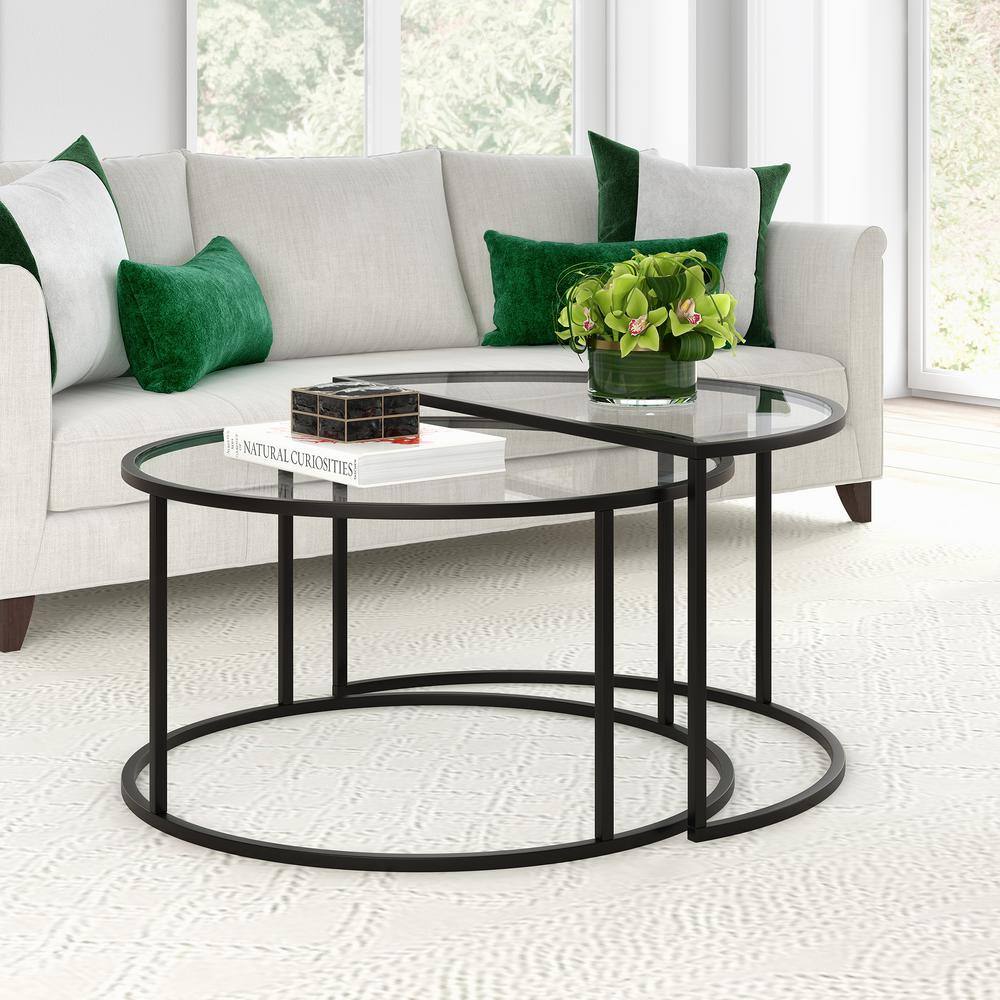 Blackened Bronze Round Glass Nesting Coffee Table Set