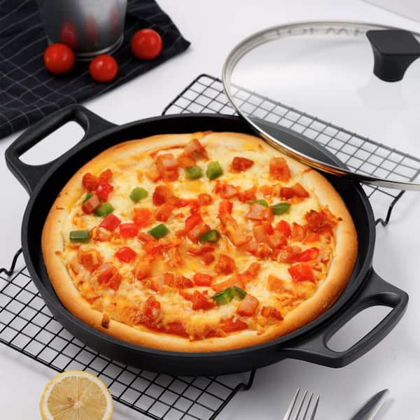 Cast Aluminum 12 in. Nonstick Griddle Pan with Lid for Stovetop Indoor Outdoor Grill Pan Ceramic Coating