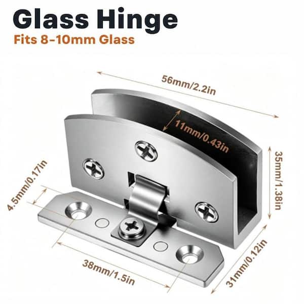 4-Piece 90° Heavy-Duty No-Drill Glass Door Hinge Kit with Mounting Hardware in Chrome, for Shower Doors