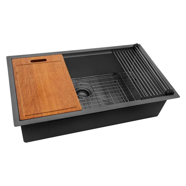 Ruvati Giana 33 in. Undermount SIngle Bowl 16-Gauge Stainless Steel Workstation Kitchen Sink in Gunmetal Black