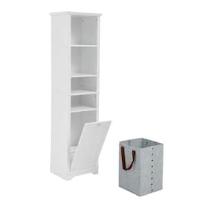 16 in. W x 14 in. D x 64 in. H White Linen Cabinet Tall Bathroom Storage with Hidden Clothes Storage Space