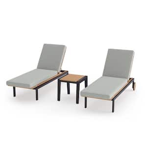 Rhodes 3 Piece Aluminum Outdoor Lounge Chair and Side Table in Cast Silver Cushions