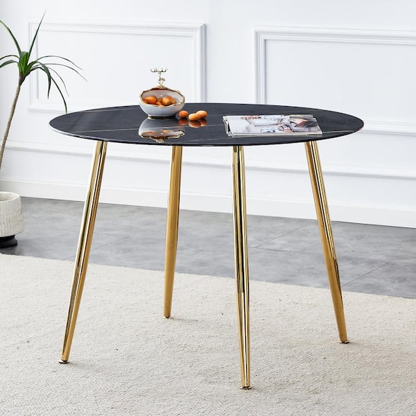 Polibi Modern Round Black Faux Marble 4 Legs Dining Table (Seats for 6)(40.00 in. L x 30.00 in. H)