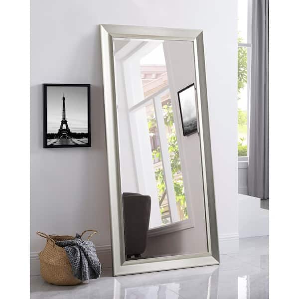 Champagne Brown 32 in. W x 66 in. H Rectangle Wood Full Length Mirror, Elegant Standing Mirror for Bedroom