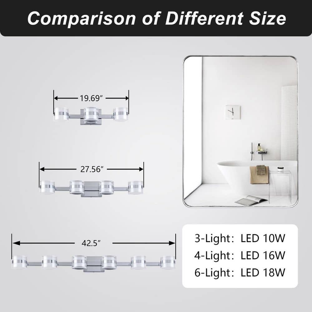 19.7" Chrome Acrylic 3-Light Dimmable Vanity Fixture