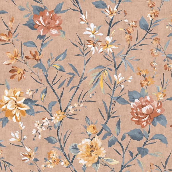 Walls Republic Coral Trailing Camelia Flowers Print Non Woven Non-Pasted Textured Wallpaper 57 sq. ft.