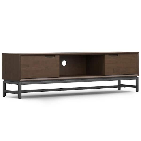 Simpli Home Banting Solid Hardwood 72 in. Wide Modern Industrial TV Media Stand in Walnut Brown for TVs up to 80 in.