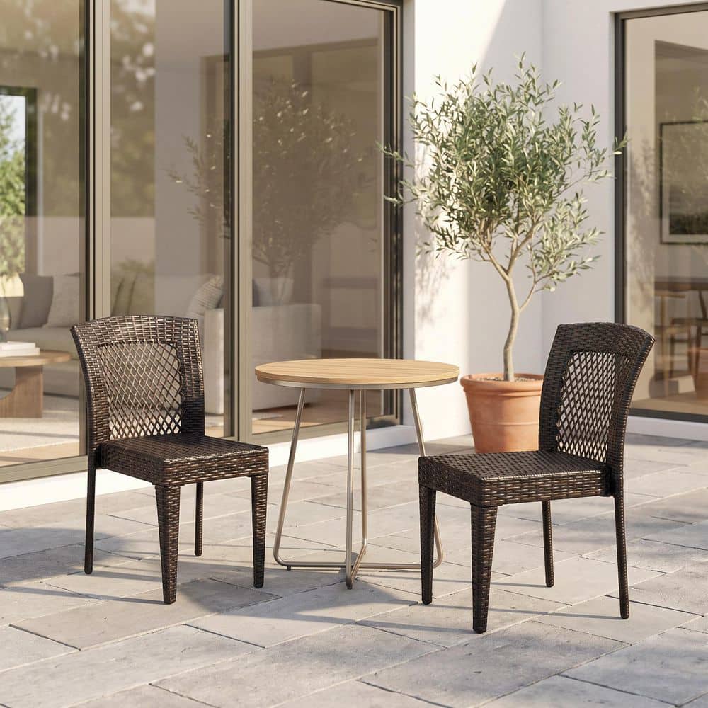2-Piece Multi-Brown PE Wicker Stackable Outdoor Dining Chairs with Metal Frame price history on PriceWatchPro