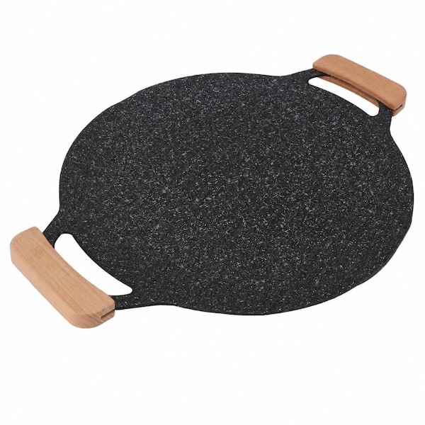 12.6 in. Round Cast Iron Nonstick Korean BBQ Grill Pan with Handle for Meats Pancakes and Indoor Outdoor