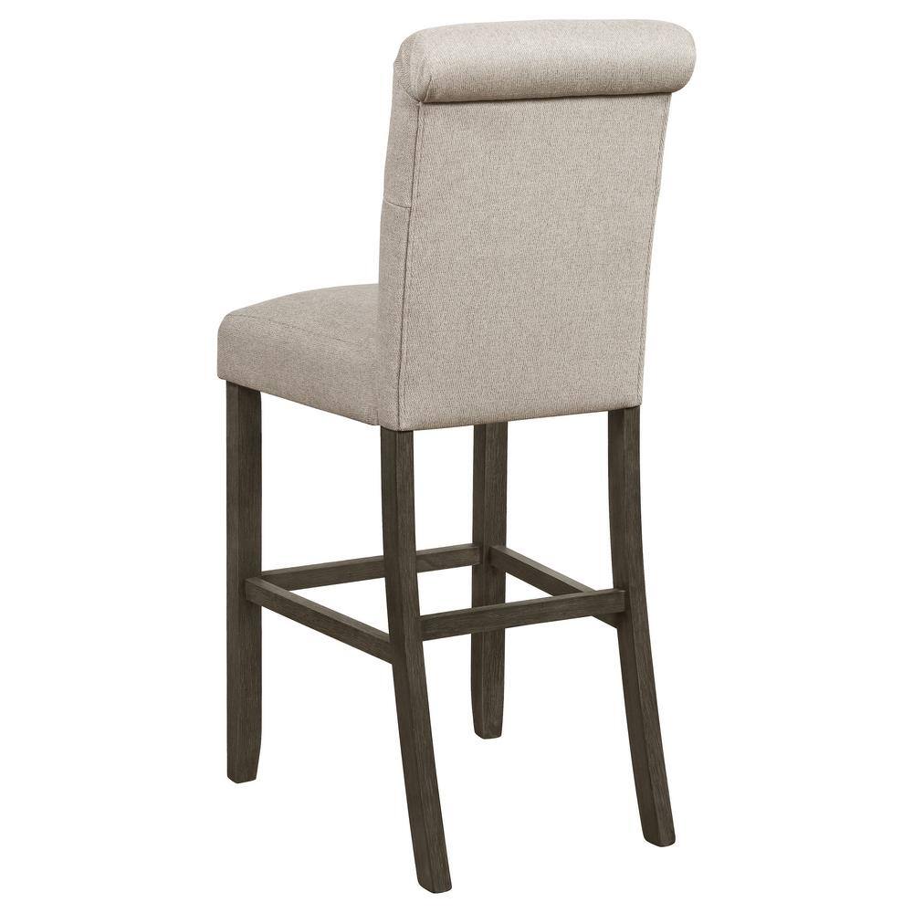 Transitional Beige Linen-Like Tufted Back Bar Stool Set