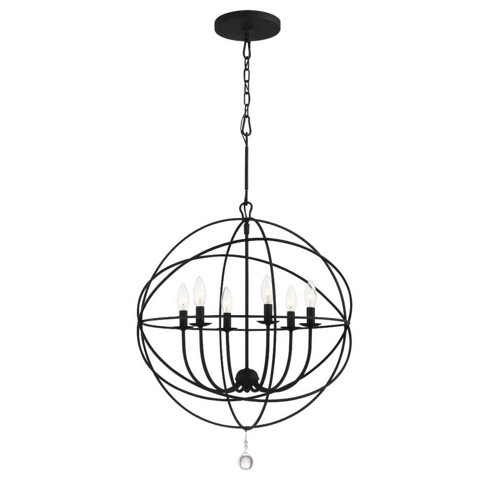 Solaris Black 6-Light Sphere Chandelier with Clear Glass Drops