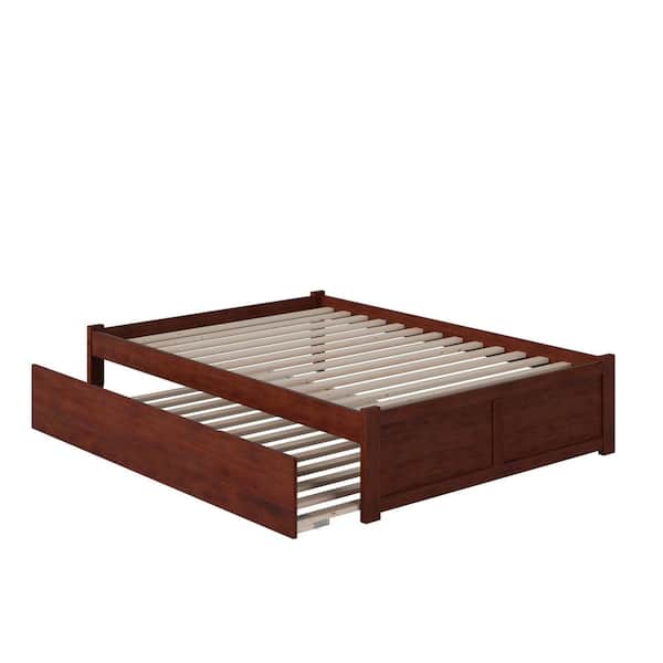 Concord Full Platform Bed with Flat Panel Foot Board and Full Size Urban Trundle Bed in Walnut
