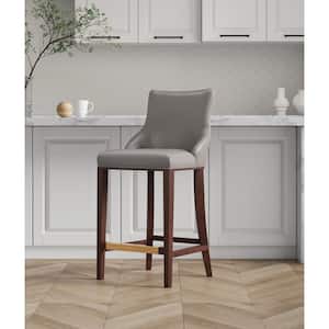 Shubert 29.13 in. Dark Taupe Beech Wood Bar Stool with Leatherette Upholstered Seat